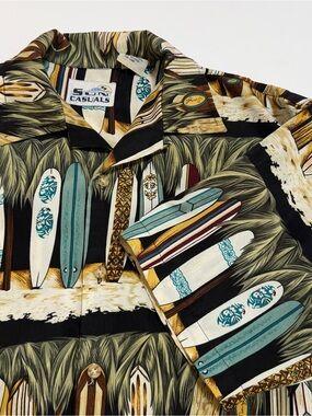 Sun Casuals Surfboard Hawaiian Camp Shirt Men’s Large